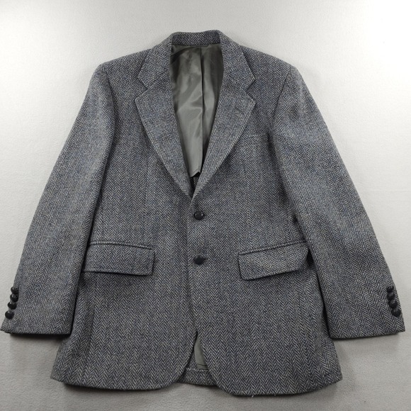 Vintage Harris Tweed Blazer Mens 39 Short Herringbone Wool Sport Coat Jacket USA